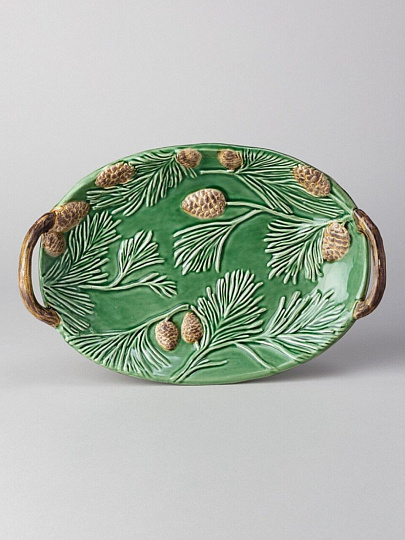 Блюдо керамика, овальное, 19.5х28.2х5 см, зеленое, Green pine, Lefard, 145-200