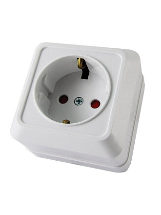 Розетка открытой установки, 1 гнездо, с заземлением, 16 А, с защитными шторками, IP20, белая, TDM Electric, Ладога, SQ1801-0060