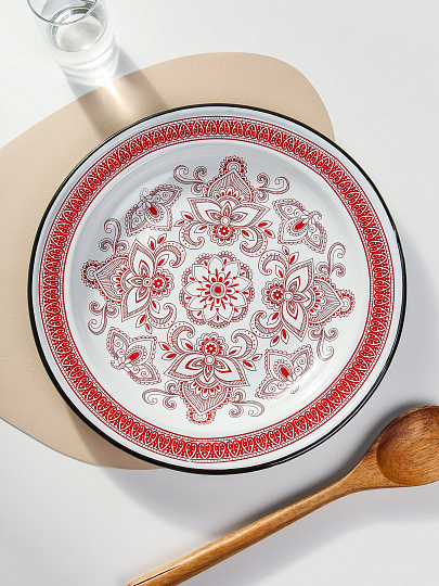 Блюдо эмалированная сталь, 3.5х35.5 см, красное, Индийский-2, Сибирские товары, С0808.0*66