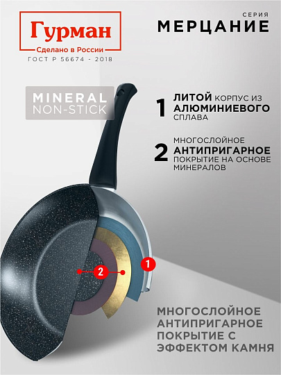 Сковорода литой алюминий, 20 см, антипригарное покрытие, Гурман, Мерцание Изумрудный бриллиант, съемная ручка, ГМ2001ИБС