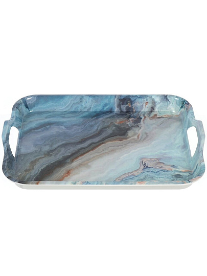 Поднос пластик, 44х31.5х6 см, прямоугольный, голубой мрамор, Y6-10714