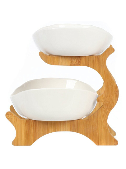 Блюдо керамика, бамбук, сервировочное, 23х20.3 см, двухъярусное, Y4-8301