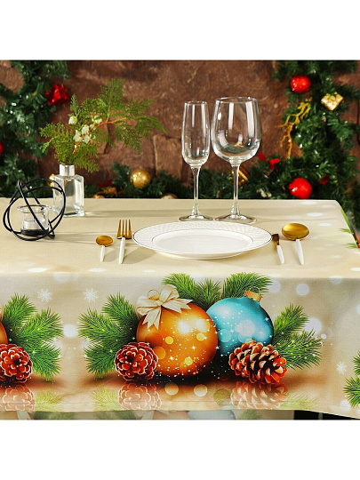 Скатерть 145х180 см, 100% хлопок, Праздничный стол Новогодние шары, AI-1504045