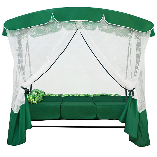Качели садовые 3-местные, 206.6х143х195 см, 300 кг, Arno, Элегант Премиум, раскладываются в кровать, с москитной сеткой, зеленые, цветы, 2016-КД-45/П, металл