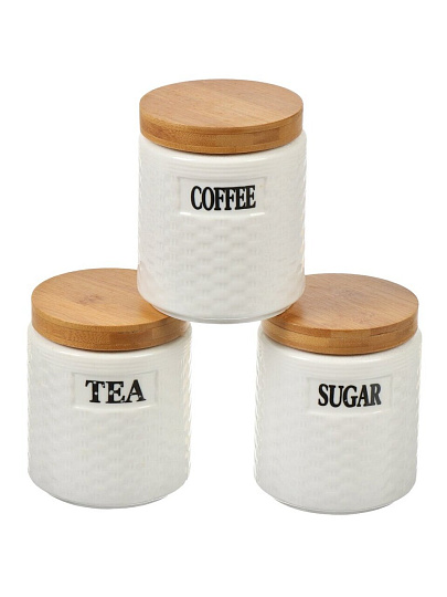 Банка для сыпучих продуктов, керамика, 0.63 л, 9.8х9.8х12.2 см, 3 шт, с крышкой, на металлической подставке, Y4-6269