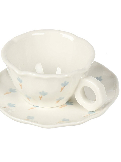 Чайная пара керамика, 2 предмета, на 1 персону, 220 мл, Английский стиль, голубые цветы, ручная работа, блюдце 15х2 см, B060325