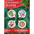 Набор елочных украшений Елочка, Морозный, 4 шт, белый, стекло, с рисунком, C529 - фото 2