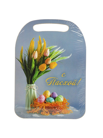 Доска разделочная дерево, 29х21х0.6 см, с ручкой, прямоугольная, С Пасхой, К-294