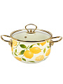 Кастрюля эмалированная сталь, 2.7 л, крышка стекло, Daniks, Лимоны, индукция
