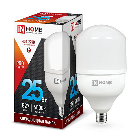 Лампа светодиодная E27, 25 Вт, 230 В, цилиндрическая, 4000 К, свет холодный белый, In Home