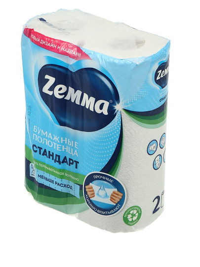 Полотенце бумажное 2 слоя, 2 рулона, 14 м, белое, ZEMMA, Стандарт