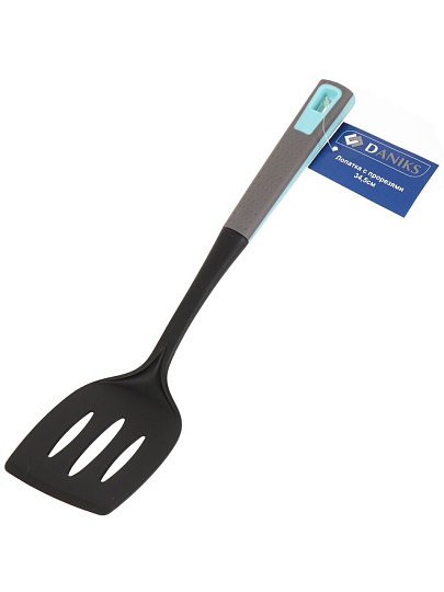 Лопатка кулинарная нейлон, 34.5 см, с прорезями, навеска, Daniks, Грей, Y4-4957