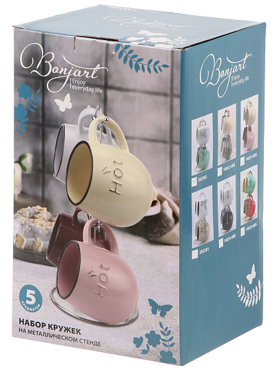 Набор кружек керамика, 4 шт, 380 мл, металлическая подставка, ТМ Глория, 202391, металл