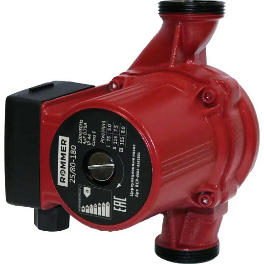 Насос циркуляционный, Rommer, 1 '', 143 Вт, 4 м³/ч, 25/80-180