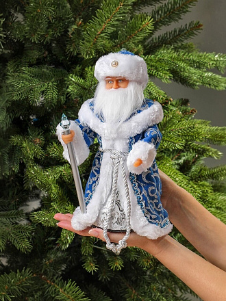 Фигурка декоративная полиэстер, Дед Мороз, 30 см, движение, музыка, на батарейках 3АА, синяя, Y4-9446