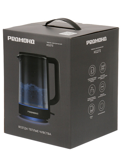 Чайник электрический Редмонд, Strix KG273, 1.7 л, 2200 Вт, скрытый нагревательный элемент, стекло