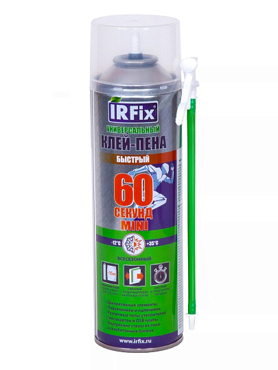 Пена-клей Irfix, 60 секунд Mini, бытовая, 500 мл, универсальный, всесезонная, 10026
