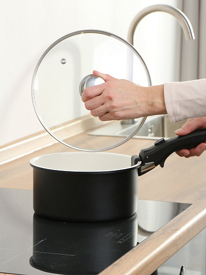 Крышка для посуды стекло, 22 см, Гардарика, металлический обод, кнопка нержавеющая сталь, 4622-02