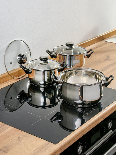 Набор посуды нержавеющая сталь, 6 предметов, кастрюли 1,9, 2,8, 3,8.л, DNN1, SD-A19-6