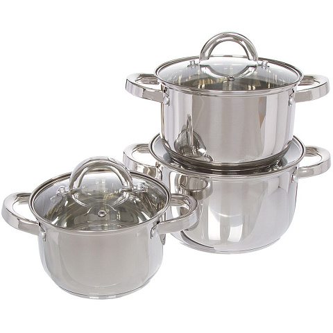 Набор посуды нержавеющая сталь, 6 предметов, кастрюли 1.9,2.9,3.9 л, DNN2, SD-4268-6
