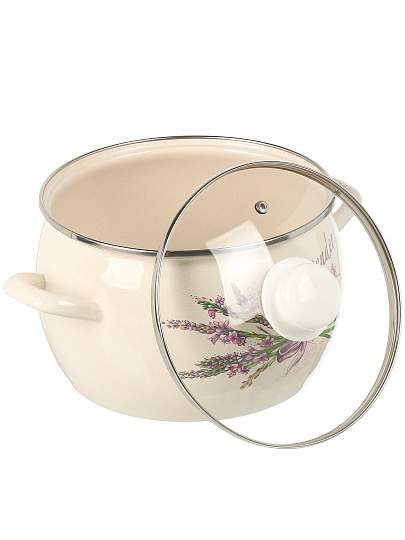 Кастрюля эмалированная сталь, 5 л, крышка стекло, полусфера, ЛЗЭП, Лаванда, С-4216САП2/4Жм, индукция