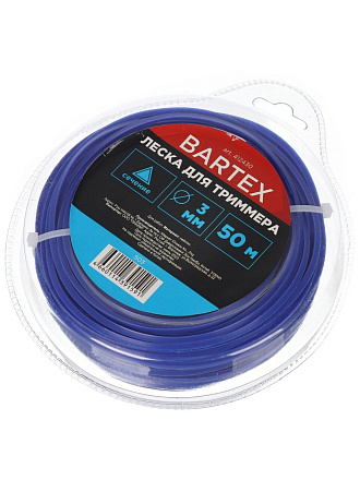 Леска для триммера 3 мм, 50 м, треугольник, Bartex, синяя, блистер