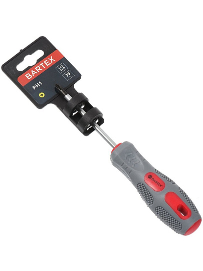 Отвертка крестовая, Bartex, PH1, 1х75 мм, антискользящая двухкомпонентная, CrV сталь, K0029N