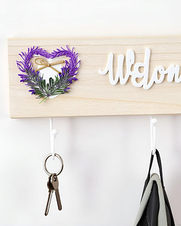 Ключница Добро пожаловать, 30х10 см, МДФ, металл, 3 крючка, на декоративном панно, Y4-5136