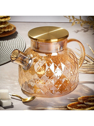 Чайник заварочный стекло, 1 л, с ситечком, Y6-10052, золотой