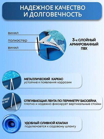 Бассейн каркасный Bestway, 400х211х81 см, Steel Pro, 56405, 5700 л