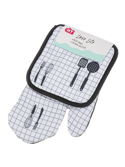 Набор кухонный 2 шт, 27х17см + 17х17см (варежка, прихватка), полиэстер, белый, B180029