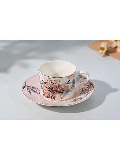 Набор чайный фарфор, 12 предметов, на 6 персон, 230 мл, Jewel, Розали, ПС0026-03, подарочная упаковка