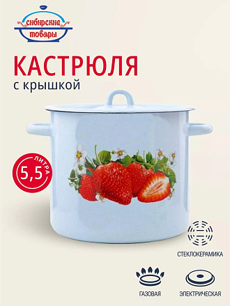 Кастрюля эмалированная сталь, 5.5 л, крышка сталь, петля, с декором, цилиндрическая, Сибирские товары, С1617.СГ, серо-голубая