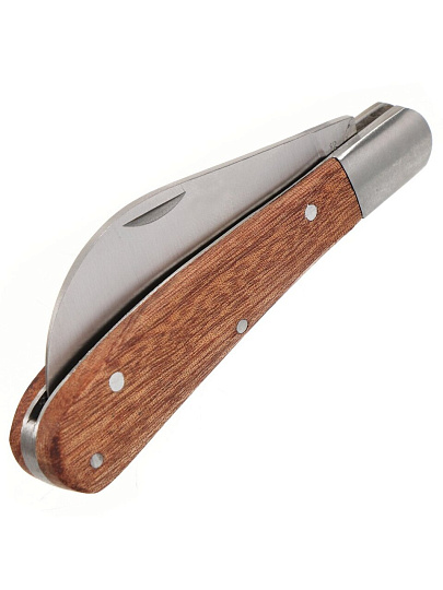 Нож садовый складной, изогнутый лезвие, 170 мм, рукоятка дерево, Grandy
