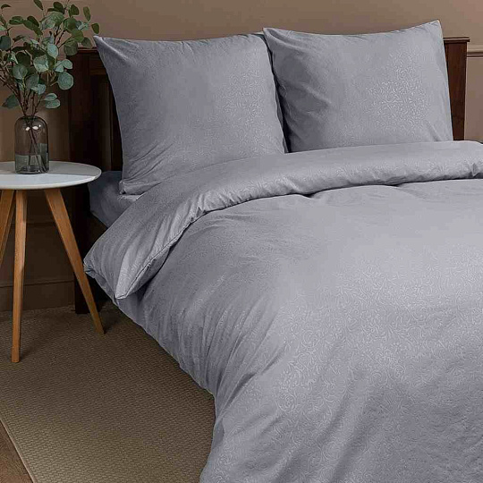 Постельное белье 2-спальное, простыня 180х210 см, 2 наволочки 70х70 см, пододеяльник 175х215 см, Amore Mio, мако-сатин, Rockfall светло-серый
