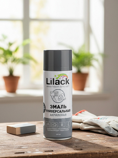 Эмаль аэрозольная, Lilack, универсальная, акриловая, глянцевая, графитовый серый, 520 мл