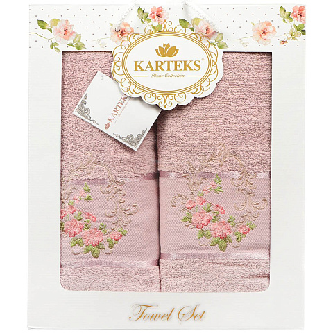 Набор полотенец, 50х90 см, 70х140 см, Karteks Цветы пыльно-розовый 250/05