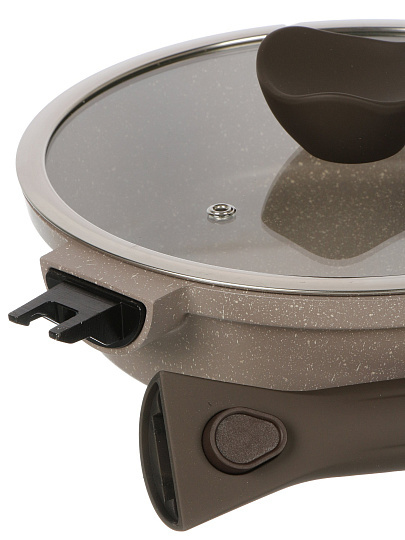 Сковорода литой алюминий, 24 см, антипригарное покрытие, Горница, Дуэт Черничный мусс, с крышкой, съемная ручка, индукция, Ис8244Дч