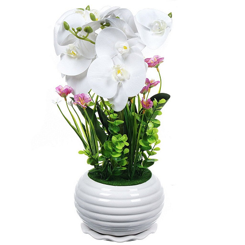 Цветок искусственный декоративный Орхидея, в кашпо, 34х13 см, белый, Y4-4919