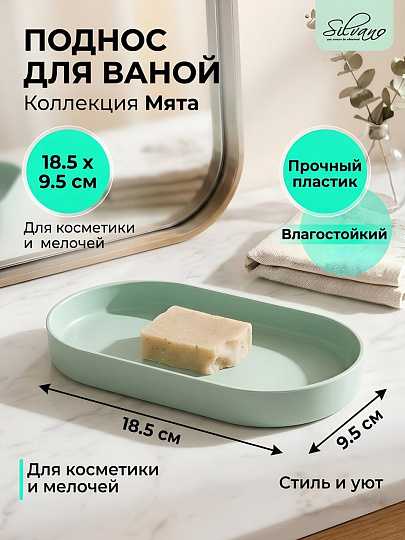 Поднос для ванных принадлежностей Silvano, Коллекция Мята, пластик, 18.5х9.5х2.3 см, Y4-12130
