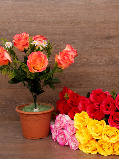 Цветок искусственный декоративный пасхальный, Роза с ромашкой, 10 головок, 45 см, в ассортименте, FB124