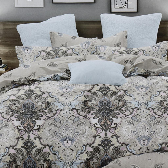 Постельное белье евро, простыня 215х240 см, 2 наволочки 70х70 см, пододеяльник 200х215 см, Love&amp;Live, поплин, 28409