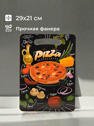 Доска разделочная дерево, 29х21х0.6 см, с ручкой, прямоугольная, Пицца, Ф-16