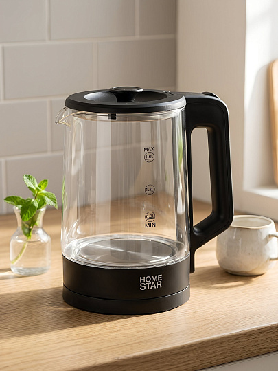 Чайник электрический Homestar, HS-1008, 1.8 л, 1500 Вт, скрытый нагревательный элемент, стекло
