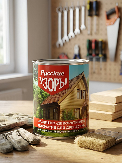 Защитно-декоративное покрытие Русские узоры, для дерева, махагон, 0.7 л