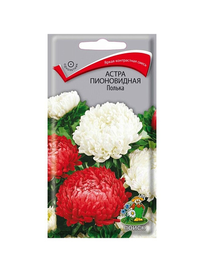Семена Цветы, Астра, Полька пионовидная, 0.3 г, цветная упаковка, Поиск