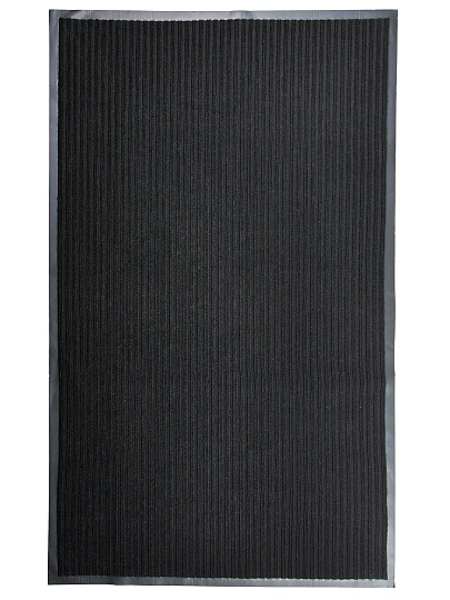 Коврик грязезащитный, 90х150 см, прямоугольный, резина, с ковролином, ребристый, черный, без рисунка, 35-073/w
