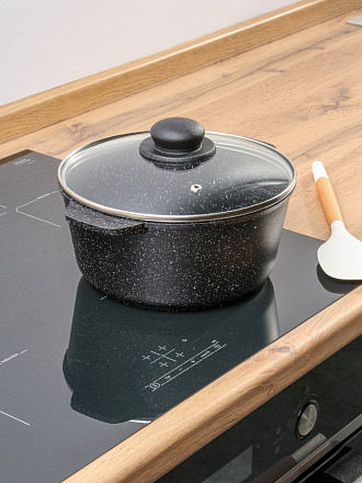 Кастрюля алюминий, антипригарное покрытие, 3 л, крышка стекло, круглая, Гурман, Fit