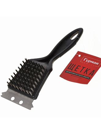 Щетка для чистки гриля, пластик, сталь, с черенком, черная, Гурман, CB011