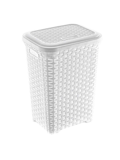 Корзина для белья, 45 л, прямоугольная, плетеная, пластик, белая, Dunya Plastik, Раддан, 05006